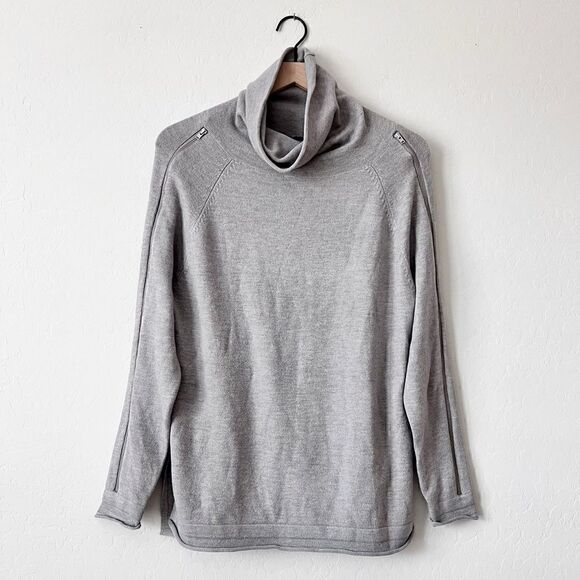 French Connection Grey Zip Long Sleeves Mock Neck Roll Hem Sweater Tunic Sz XS - Picture 1 of 8